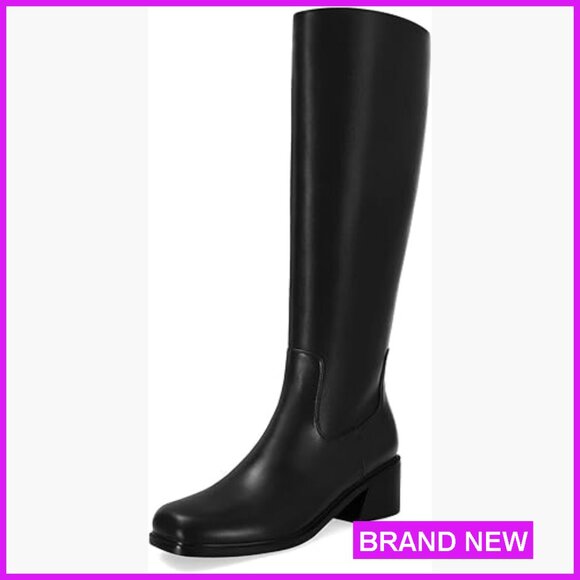 Shoes - Knee High Boots Square Toe Chunky Block Heel Riding Boots Side Zipper